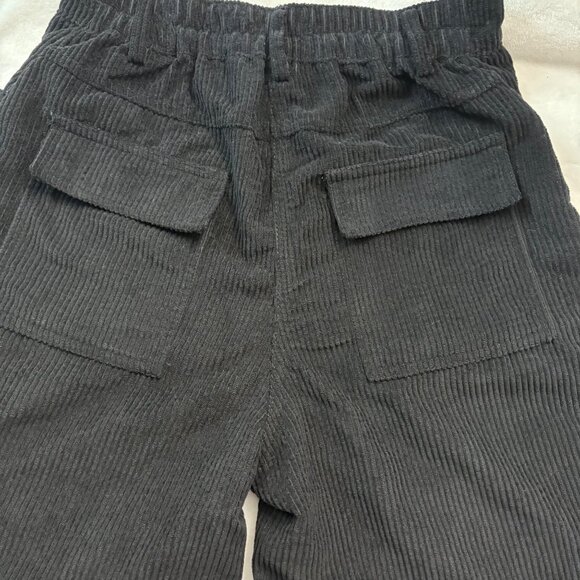 Womens Black Corduroy Cargo Wide Leg High Waist Pants Slight Stretch Size Medium - Picture 11 of 11